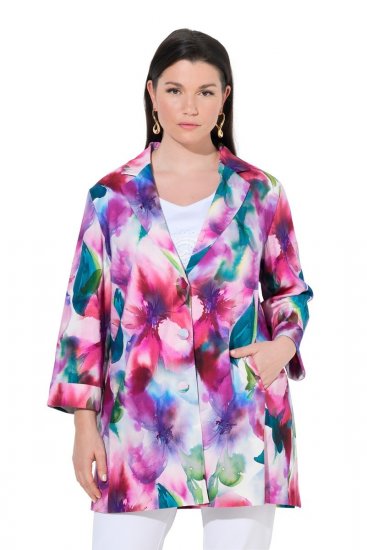 Ulla Popken 849728 Geblümter Blazer aus Leinenmix Weiß - Blazer - Blazer in großen Größen für Damen