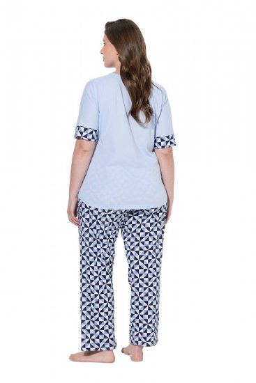 Ulla Popken 849850 Pyjama mit Karomuster Hellblau - Pyjama/Loungewear - 