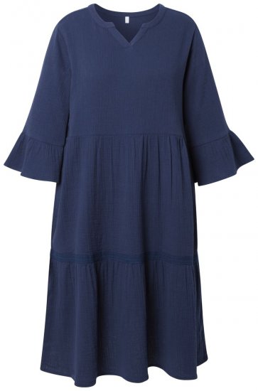 Ulla Popken 849856 Kleid mit Volants Dunkelblau - Midikleider - Midikleider für Damen in großen Größen