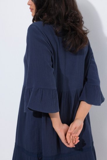 Ulla Popken 849856 Kleid mit Volants Dunkelblau - Midikleider - Midikleider für Damen in großen Größen