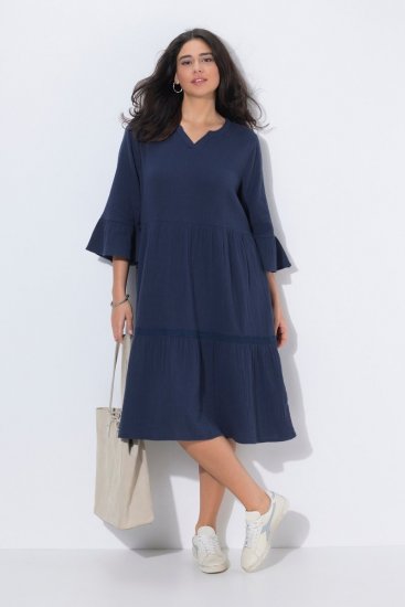 Ulla Popken 849856 Kleid mit Volants Dunkelblau - Midikleider - Midikleider für Damen in großen Größen