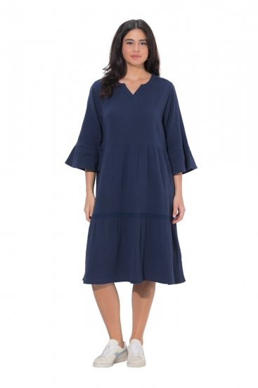 Ulla Popken 849856 Kleid mit Volants Dunkelblau - Midikleider - Midikleider für Damen in großen Größen