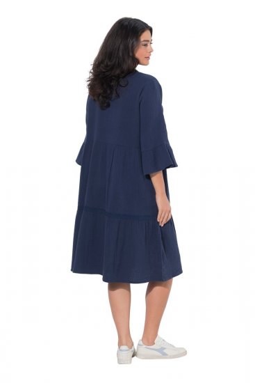 Ulla Popken 849856 Kleid mit Volants Dunkelblau - Midikleider - Midikleider für Damen in großen Größen