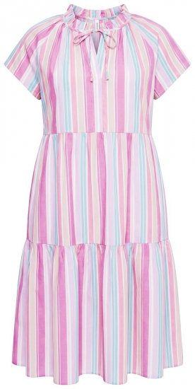 Ulla Popken 849969 Gestreiftes Midikleid mit Volants Rosa - Midikleider - Midikleider für Damen in großen Größen