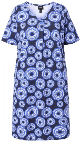 Ulla Popken 850121 Kurzärmliges Jerseykleid mit V-Ausschnitt Blau - Jerseykleider - 