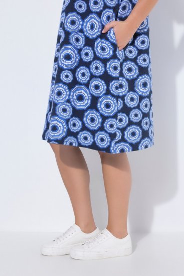 Ulla Popken 850121 Kurzärmliges Jerseykleid mit V-Ausschnitt Blau - Jerseykleider - 