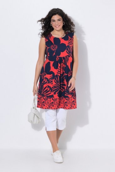 Ulla Popken 850175 Gemustertes Jerseykleid Koralle - Jerseykleider - 