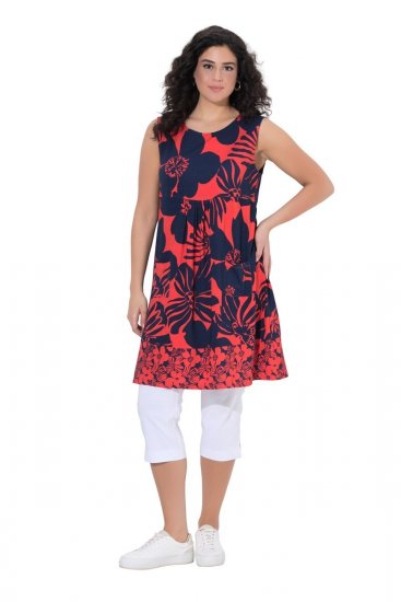 Ulla Popken 850175 Gemustertes Jerseykleid Koralle - Jerseykleider - 