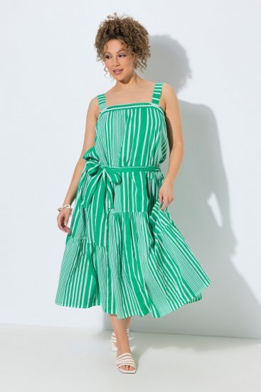Ulla Popken 850197 Gestreiftes Kleid mit Volants Grün - Sommerkleider - Sommerkleider in großen Größen