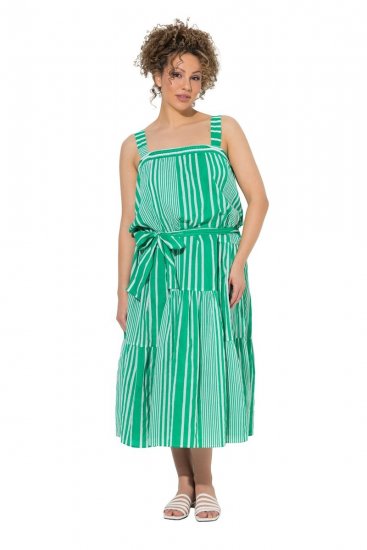 Ulla Popken 850197 Gestreiftes Kleid mit Volants Grün - Sommerkleider - Sommerkleider in großen Größen