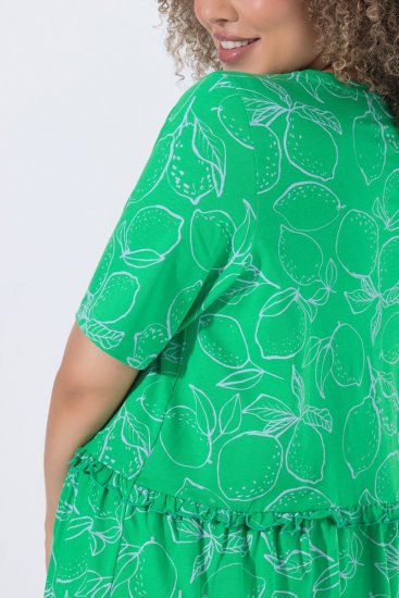 Ulla Popken 850204 Kurzärmliges Jerseykleid mit V-Ausschnitt Grün - Jerseykleider - 