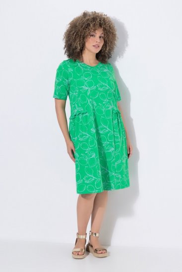 Ulla Popken 850204 Kurzärmliges Jerseykleid mit V-Ausschnitt Grün - Jerseykleider - 