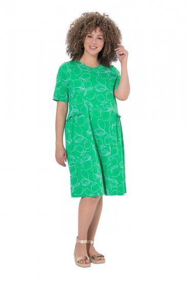 Ulla Popken 850204 Kurzärmliges Jerseykleid mit V-Ausschnitt Grün - Jerseykleider - 