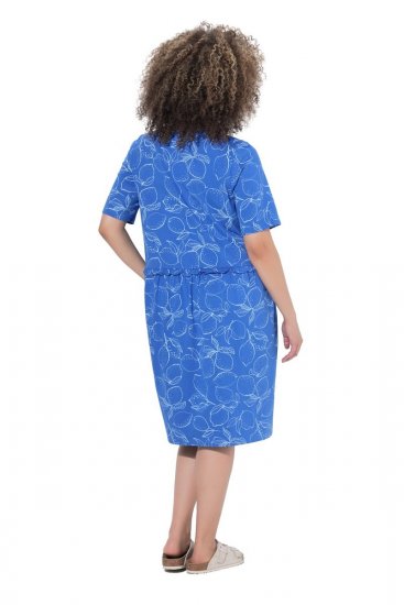 Ulla Popken 850204 Gemustertes T-Shirt-Kleid mit Volants Blau - Jerseykleider - 