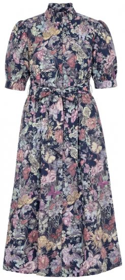 Ulla Popken 850298 Geblümtes Hemdblusenkleid Dunkelblau - Maxikleider - Maxikleider in großen Größen