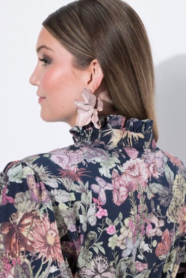 Ulla Popken 850298 Geblümtes Hemdblusenkleid Dunkelblau - Maxikleider - Maxikleider in großen Größen
