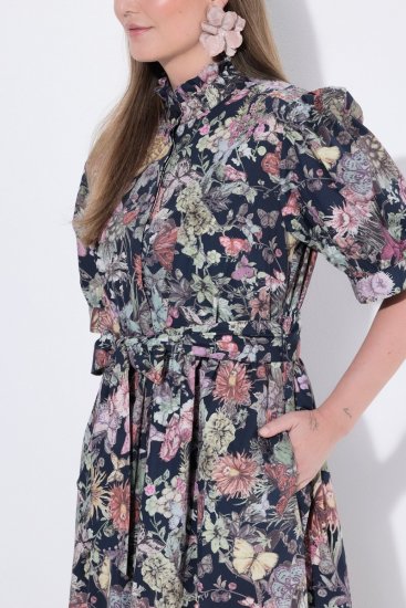 Ulla Popken 850298 Geblümtes Hemdblusenkleid Dunkelblau - Maxikleider - Maxikleider in großen Größen
