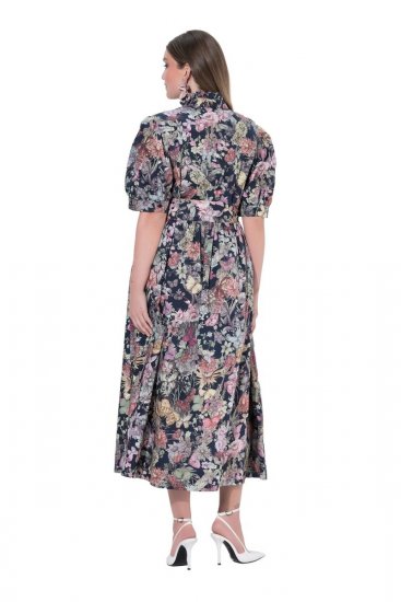 Ulla Popken 850298 Geblümtes Hemdblusenkleid Dunkelblau - Maxikleider - Maxikleider in großen Größen