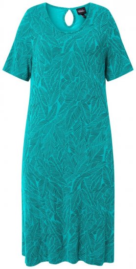 Ulla Popken 850344 Gemustertes T-Shirt-Kleid Türkis - Midikleider - Midikleider für Damen in großen Größen