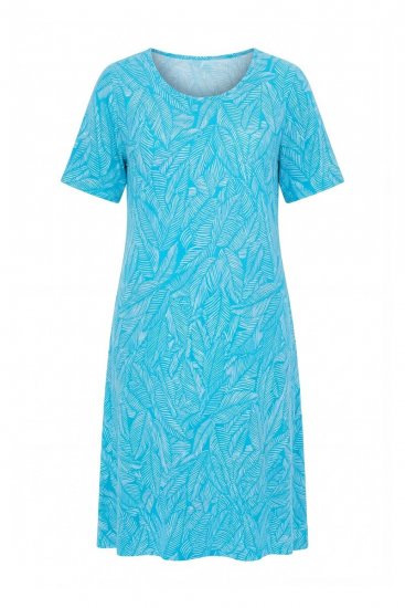 Ulla Popken 850344 Gemustertes T-Shirt-Kleid Türkis - Midikleider - Midikleider für Damen in großen Größen