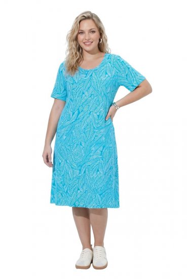 Ulla Popken 850344 Gemustertes T-Shirt-Kleid Türkis - Midikleider - Midikleider für Damen in großen Größen