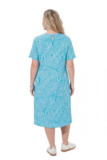 Ulla Popken 850344 Gemustertes T-Shirt-Kleid Türkis - Midikleider - Midikleider für Damen in großen Größen