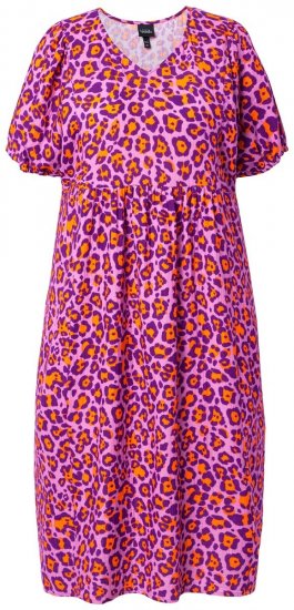 Ulla Popken 850346 Gemustertes Kleid mit V-Ausschnitt Rosa - Midikleider - Midikleider für Damen in großen Größen