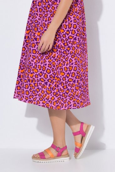 Ulla Popken 850346 Gemustertes Kleid mit V-Ausschnitt Rosa - Midikleider - Midikleider für Damen in großen Größen