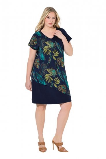 Ulla Popken 850393 Gemustertes Chiffonkleid Dunkelblau - Sommerkleider - Sommerkleider in großen Größen