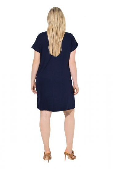 Ulla Popken 850393 Gemustertes Chiffonkleid Dunkelblau - Sommerkleider - Sommerkleider in großen Größen