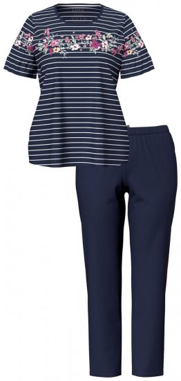 Ulla Popken 850403 Pyjama mit Blumenmuster Dunkelblau - Pyjama/Loungewear - 