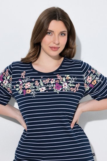 Ulla Popken 850403 Pyjama mit Blumenmuster Dunkelblau - Pyjama/Loungewear - 
