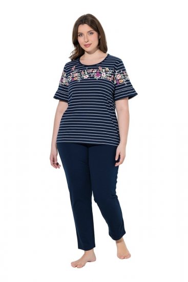 Ulla Popken 850403 Pyjama mit Blumenmuster Dunkelblau - Pyjama/Loungewear - 