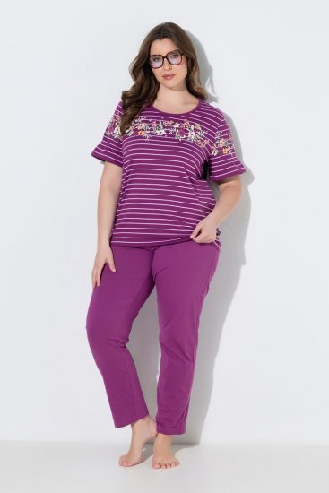 Ulla Popken 850403 Pyjama mit Blumenmuster Violett - Pyjama/Loungewear - 