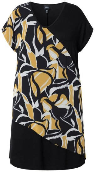 Ulla Popken 850406 Gemustertes Chiffonkleid Schwarz - Kleider - Kleider für alle Größen