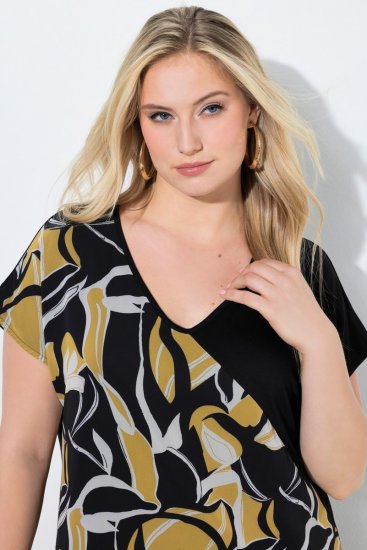 Ulla Popken 850406 Gemustertes Chiffonkleid Schwarz - Kleider - Kleider für alle Größen