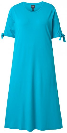 Ulla Popken 850724 Kurzärmliges Midikleid mit Bindegürtel Türkis - Midikleider - Midikleider für Damen in großen Größen