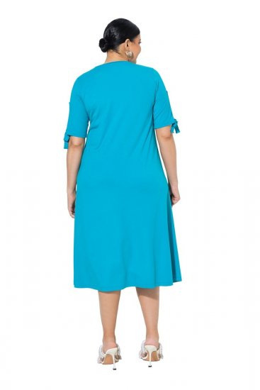 Ulla Popken 850724 Kurzärmliges Midikleid mit Bindegürtel Türkis - Midikleider - Midikleider für Damen in großen Größen