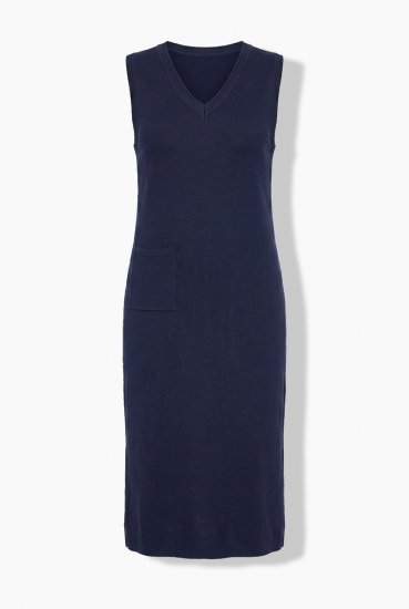 Ulla Popken 850725 Strickkleid mit V-Ausschnitt Dunkelblau - Strickkleider - 