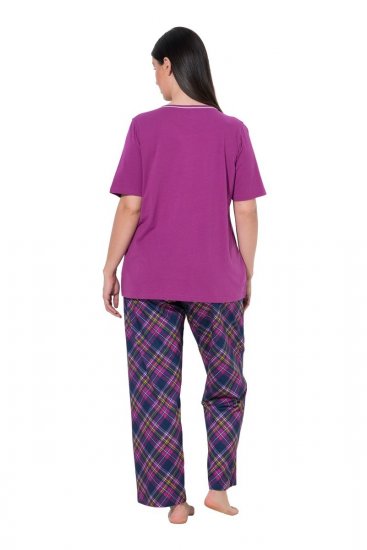 Ulla Popken 850864 3-teiliges Pyjama-Set mit Karomuster Violett - Pyjama/Loungewear - 