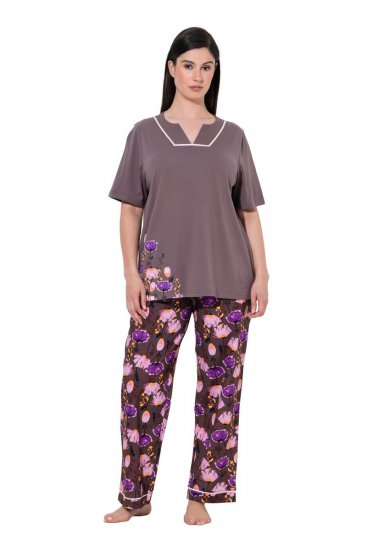 Ulla Popken 850903 Pyjama mit Blumenmuster 2er-Pack Braun - Pyjama/Loungewear - 