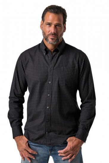JP1880 850950 Kariertes Langarm-Flanellhemd Schwarz TALL - TALL hemden - TALL Hemden mit Extralänge