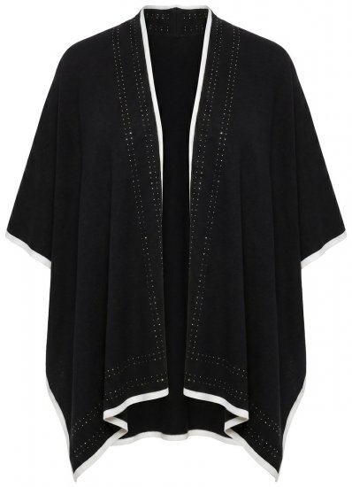 Ulla Popken 851127 Offener Strickponcho mit Strasskante Schwarz - Ponchos & Capes - 