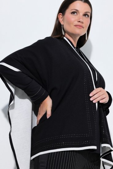 Ulla Popken 851127 Offener Strickponcho mit Strasskante Schwarz - Ponchos & Capes - 