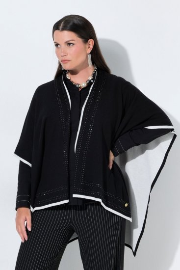Ulla Popken 851127 Offener Strickponcho mit Strasskante Schwarz - Ponchos & Capes - 