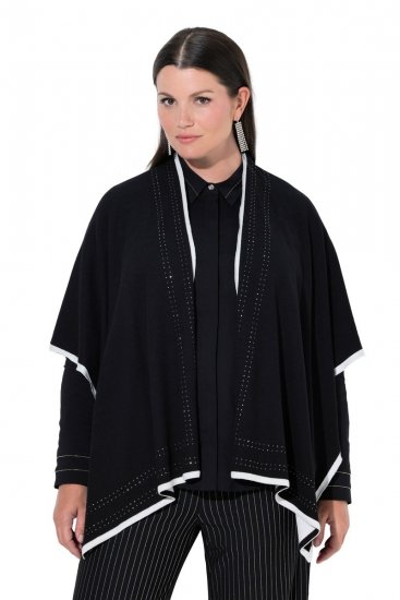 Ulla Popken 851127 Offener Strickponcho mit Strasskante Schwarz - Ponchos & Capes - 