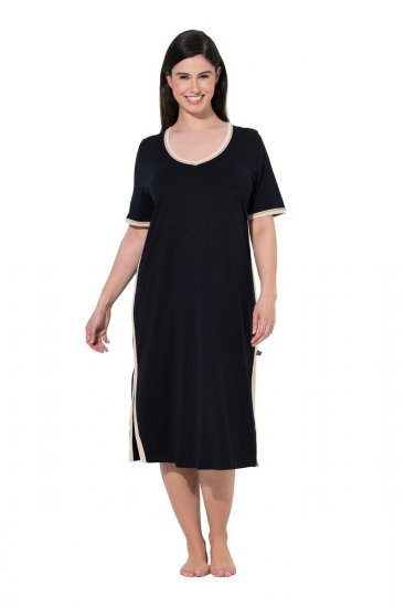 Ulla Popken 851237 Gestreiftes Nachthemd Schwarz - Nachthemden - 