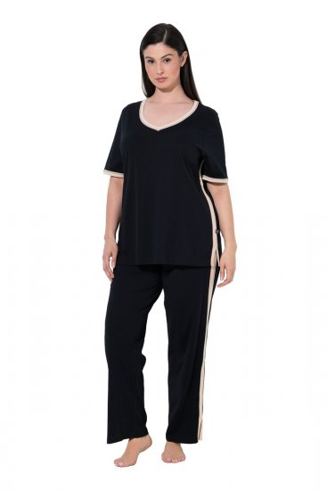 Ulla Popken 851245 Pyjama mit Streifen Schwarz - Pyjama/Loungewear - 
