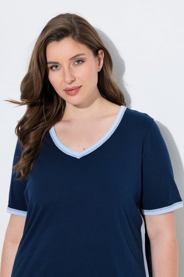 Ulla Popken 851245 Pyjama mit Streifen Dunkelblau - Pyjama/Loungewear - 