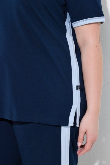 Ulla Popken 851245 Pyjama mit Streifen Dunkelblau - Pyjama/Loungewear - 